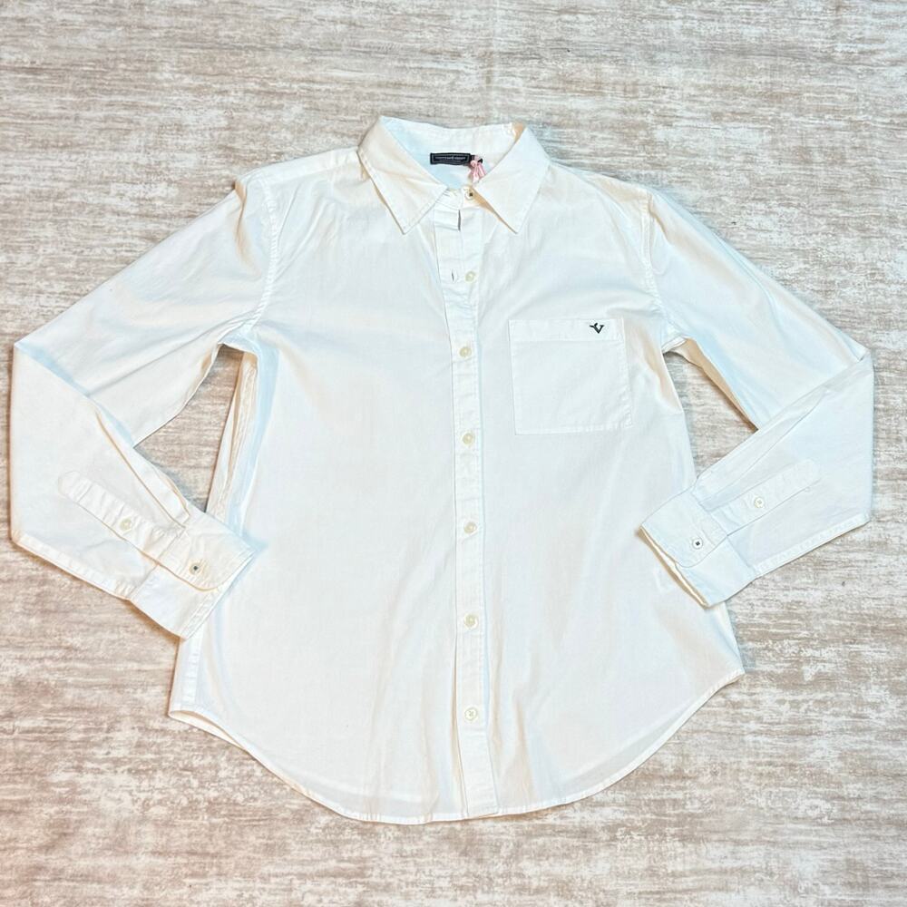 Vineyard Vines Women’s 2 White Cap Poplin Classic Button Down Woven Tops Collar